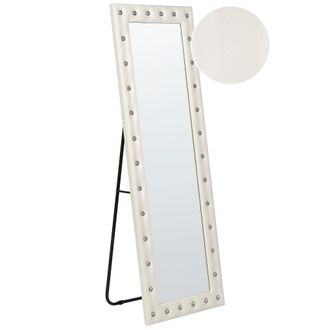 Beliani Espejo De Pie De Piel Sint&eacute;tica Blanca 50 X 150 Cm Soporte Vidrio Ansouis