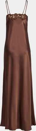 Loretta Caponi Giadeite Silk and Lace Long Dress Size: XS