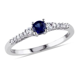 Amour Created Blue and Created White Sapphire and Diamond Accent Ring In Sterling Silver