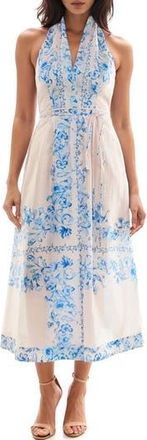 Socialite Midi Halter Dress in Blush/Blue at Nordstrom Rack, Size Medium