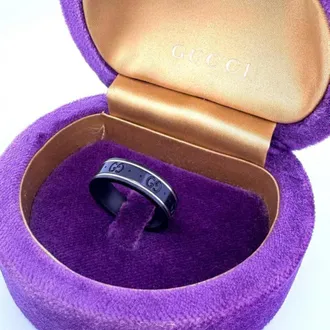 Gucci Gold Black White White Gold (18K) Band Ring (Pre-Owned)