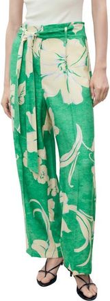 Mango Floral Belted Pants in Green at Nordstrom, Size X-Small