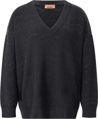 Missoni Zigzag V-hals Wollen Trui - Dames - V-hals truien - Zwart - 4XS - Wol - Truien & Vesten
