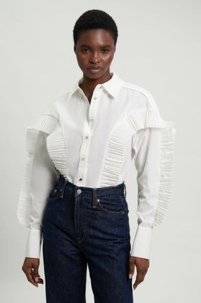 Karen Millen Womens Cotton Poplin Pleat Detail Woven Shirt - White - Size 16 UK