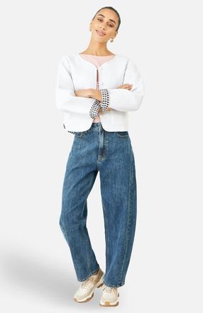 Yumi Reversible Cotton Quilted Cropped Jacket in White at Nordstrom, Size 10