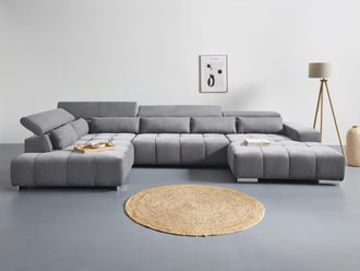 Cotta Wohnlandschaft »Orion U-Form« mit Kopfteilverstellung & 6 Nierenkissen