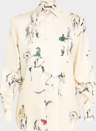 Loro Piana Thea Horse-Print Silk Button-Down Blouse