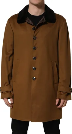 Dolce & Gabbana Brown Cashmere Mink Fur Men Overcoat Jacket Elastane Clothing