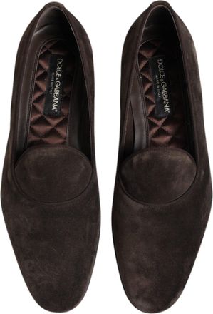Dolce & Gabbana Mens Brown Velvet Leather Slip On Loafers Shoes