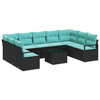 vidaXL Juego De Sof&aacute; Con Coj&iacute;n 10 Pcs Negro Rat&aacute;n Sint&eacute;tico Vidaxl