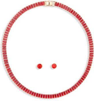Tasha Tennis Necklace & Stud Earrings Set in Gold/red at Nordstrom Rack