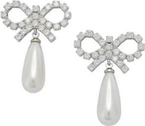 Self Portrait Crystal Bow Pearl Oorbellen - Dames - Oorbellen - Wit - ONE Size - Accessoires
