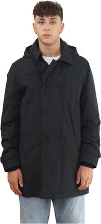 People of Shibuya Zwarte gewatteerde dubbelrijige winterjas - Heren - Parka Jassen - Zwart - 2XL - Jassen