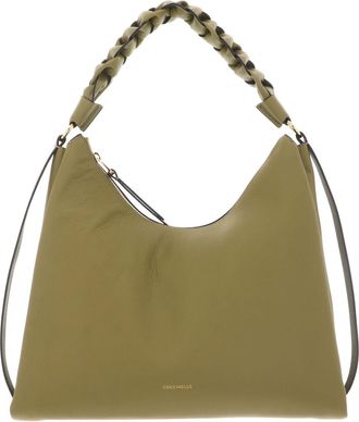 Coccinelle Leather Boheme Grana Double Shoulder Bag Seagrass/Sandshell khaki