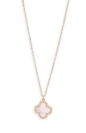 Argento Vivo Pav&eacute; Crystal & Mother Of Pearl Clover Pendant Necklace in Gold at Nordstrom