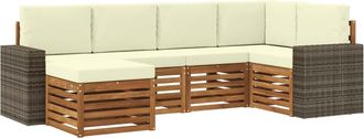 vidaXL Conjunto De Sof&aacute;s De Exterior 6 Uds. Natural Y Crema Poli&eacute;ster Vidaxl