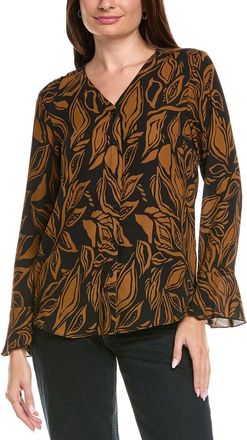 T Tahari Button Front V-Neck Blouse