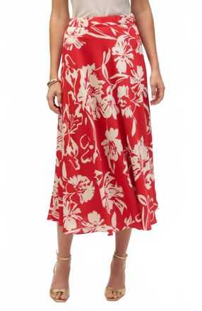 Joseph Ribkoff Long Flower Print Skirt In Red Cream