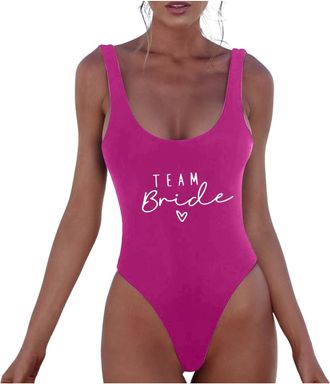 Generic 2025 Women One Piece Swimsuit Bride Costume Slim Bikini Monokini Swimwear to Be Letter Print Beachwear Push Up Swimming Party Bridesmaid Team Bathing 