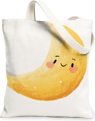 Generic Cute Moon Canvas Tote Bags, Adorable Celestial Pattern Reusable Grocery Bags, Summer Fanciful Lightweight Washable Shoulder, Yellow, 13x15 Inch