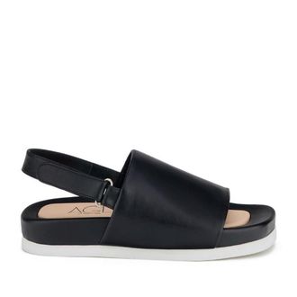 AGL Black Holly Leather Slingback Wedge Sandals