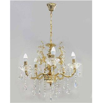 Trade Shop Trade Shop Traesio - Trade Shop - Lampadario Soffitto 5 Bracci A Sospensione Con Catena Gocce Pendenti Lampada A12 - Oro