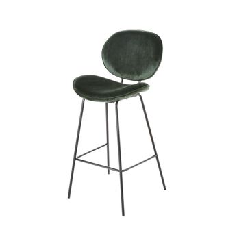 Maisons du monde Taburete alto de terciopelo verde y acero negro H73