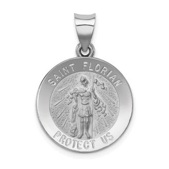 Diamond2Deal 14k White Gold Polished and Satin St Florian Medal Hollow Pendant