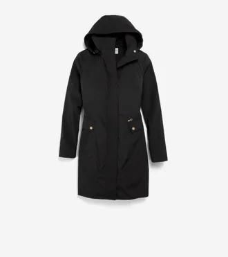 Cole Haan Womens Signature Packable Hooded Rain Jacket - Black Size Medium