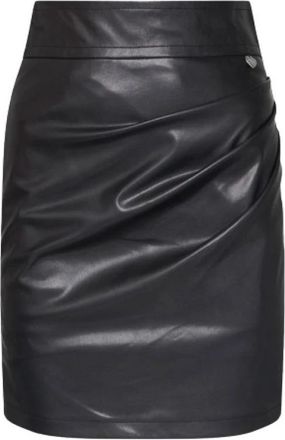 Twinset Gedrapeerde imitatieleren rok - Dames - Korte rokken - Zwart - XS - Leer - Rokken