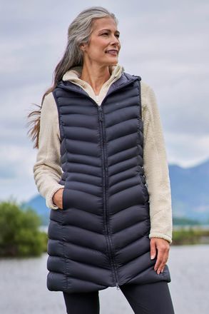 Mountain Warehouse Florence Womens Long Padded Gilet Water Resistant Jacket Black Polyamide - Size 16 UK