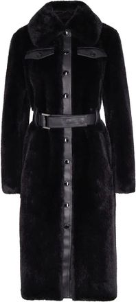 Patrizia Pepe Cappotto in pelliccia sintetica con cintura - Nero