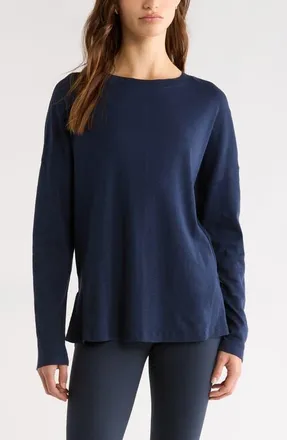 Zella Ease Up Long Sleeve T-Shirt in Navy Sapphire at Nordstrom, Size X-Small