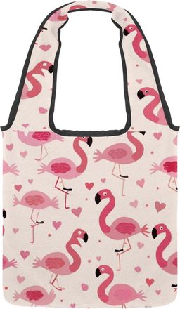 Generic Cute Flamingos Reversible Canvas Shoulder Tote - Double-Sided Print, 12oz Cotton, 27cm Drop, Fold-Flat Bag for Travel, Shopping, Street Outings