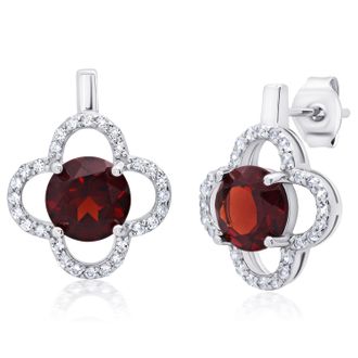 MAX + STONE Sterling Silver Clover Gemstone Stud Earrings with with White Topaz Accent