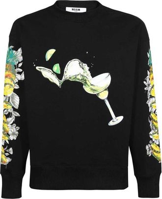 Msgm Katoenen sweatshirt met geribbelde kraag - Heren - Sweatshirts - Zwart - L - Katoen - Hoodies & sweatvesten