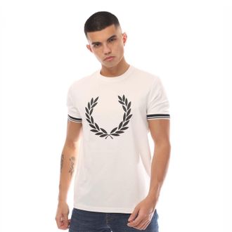 Fred Perry Heren Logo Bedrukt T-Shirt (Wit)