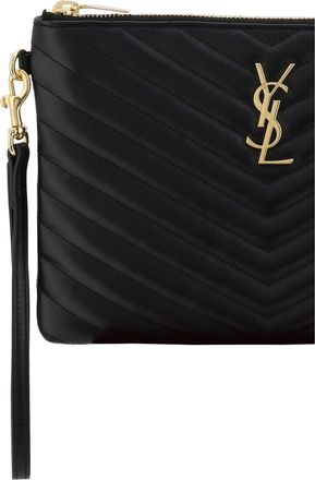 Saint Laurent Womens Pouch Bag Matelass&eacute; Black Calf Leather Make Up