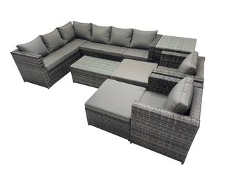 Fimous Outdoor Rattan Garden Furniture Set with 2 Chairs 2 Stools Side Table in Dark Grey