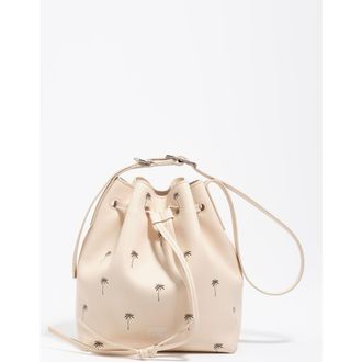Bimba & Lola Large Palms Print Leather Carlino Bucket bag in Sand at Nordstrom