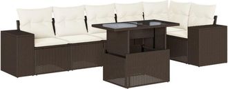 vidaXL Juego De Sof&aacute;s De Jard&iacute;n 7 Piezas Con Cojines Rat&aacute;n Pe Marr&oacute;n Vidaxl