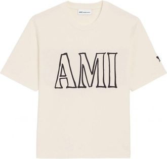 Ami BOXY FRONT BACK PRINT T SHIRT Size: XS, colour: WHITE