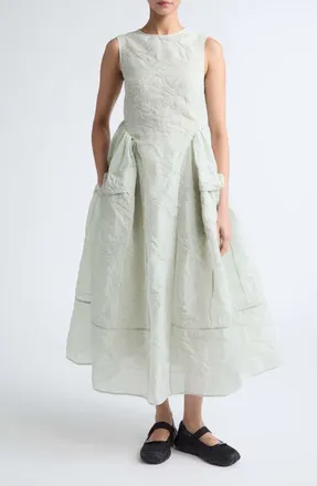 Cecilie Bahnsen Duana Bow Jacquard Maxi Dress in Pale Green at Nordstrom, Size 10