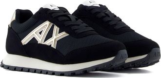 A|X Armani Exchange A|X Female Drop, Color Contrast Stripe, Suede Details, Sneaker, Black/Pale Gold, 40.5