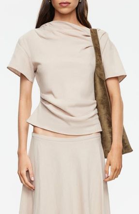 Lioness Halcyon Cowl Neck Crop Linen Blend Top in Beige at Nordstrom, Size Large