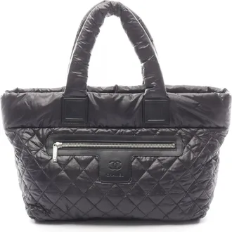 Chanel Black Nylon Leather Handbag Tote Bag (Pre-Owned)