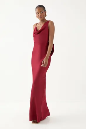 Misspap Womens Asymmetric Bow Detail Bridesmaid Dress - Red - Size 12 UK