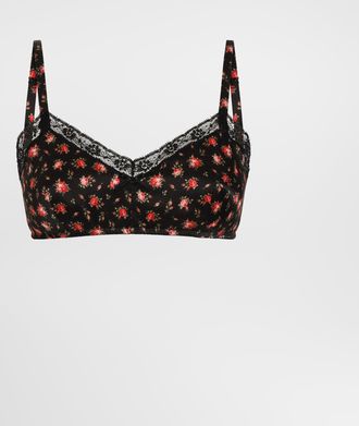 Dolce & Gabbana Small Rose-print Satin And Lace Bra - Woman Underwear Multicolor 1