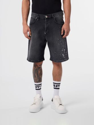 Philipp Plein Pantaloncini in denim effetto painted