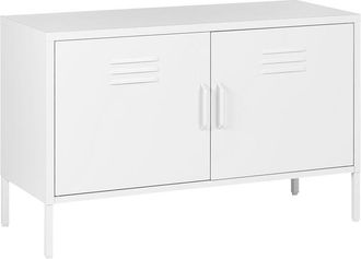 Beliani Aparador De Metal Blanco 100 X 40 Cm 2 Puertas Estantes Protectores Patas Uria